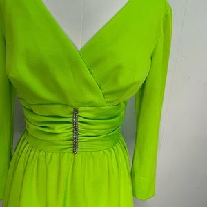 Vintage 1970s Vibrant Party Dress lime green neon